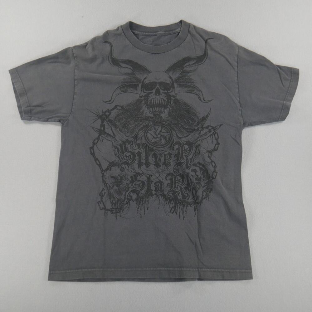 Vintage Y2K Silver Star Gray/Black Grunge Skull Mens Size Large Skater Emo Goth